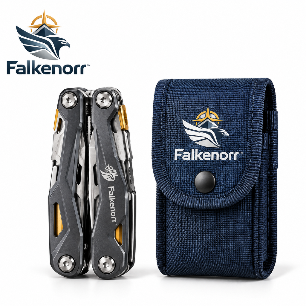 Falkenorr™ RescueCore Multi-Function Emergency Tool – Compact Preparedness Tool with Light, Cutter, Hammer & Utility Functions