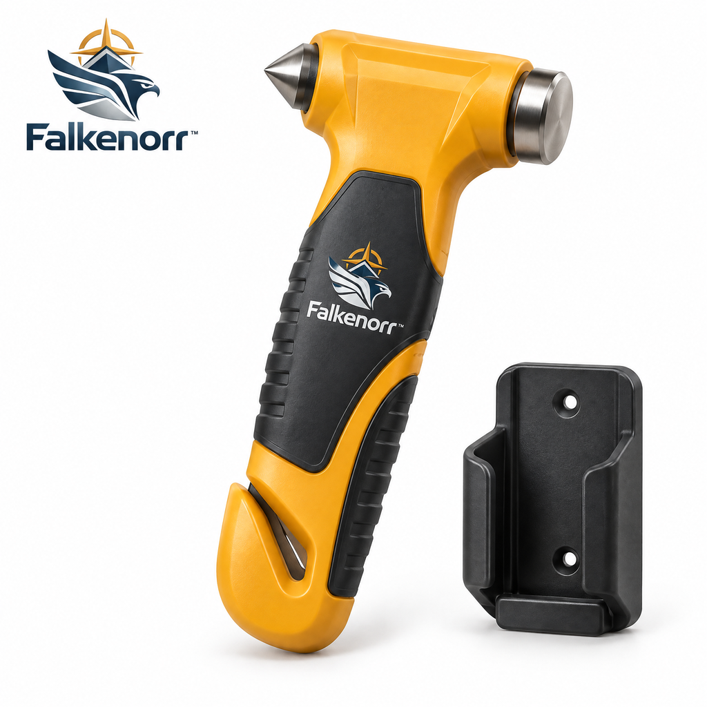 Falkenorr™ EscapeStrike Emergency Car Hammer – Compact Window Breaker & Seat Belt Cutter for Vehicle Emergency Preparedness
