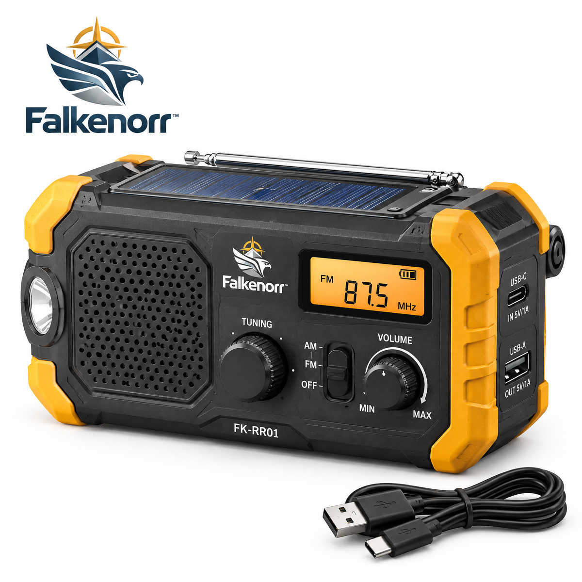 Falkenorr™ SignalCrank Emergency Radio – Hand-Crank Portable Radio with Flashlight, Backup Power & Weather Reception