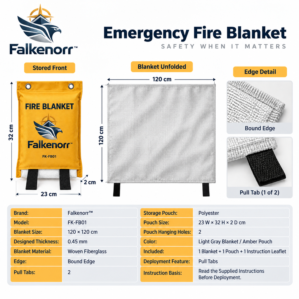Falkenorr™ FlameShield Emergency Fire Blanket – Quick-Access Fire Suppression Blanket for Kitchen, Home, Garage & Emergency Preparedness