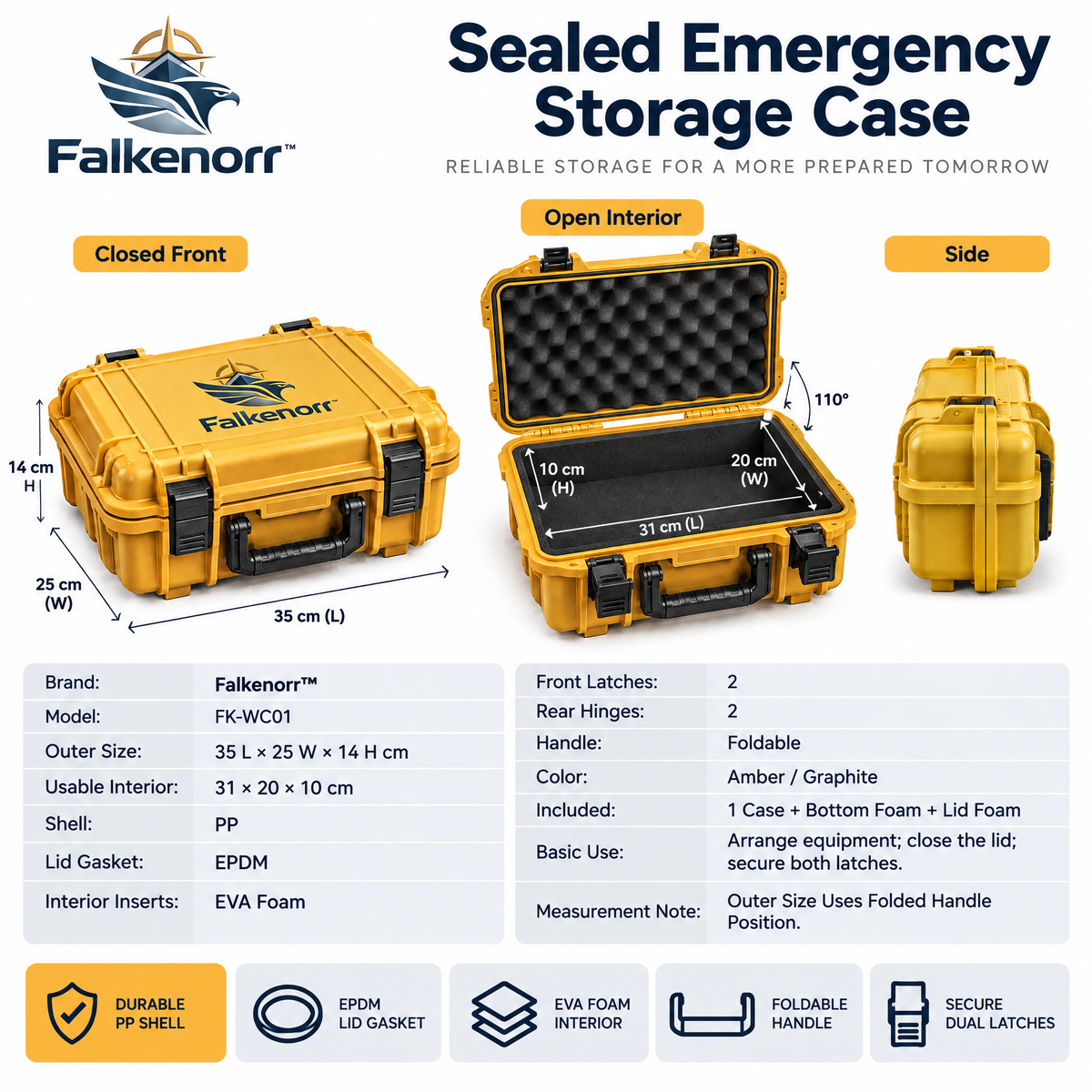 Falkenorr™ StormVault Waterproof Emergency Box – Sealed Portable Storage Case for Emergency Gear, Documents & Outdoor Supplies