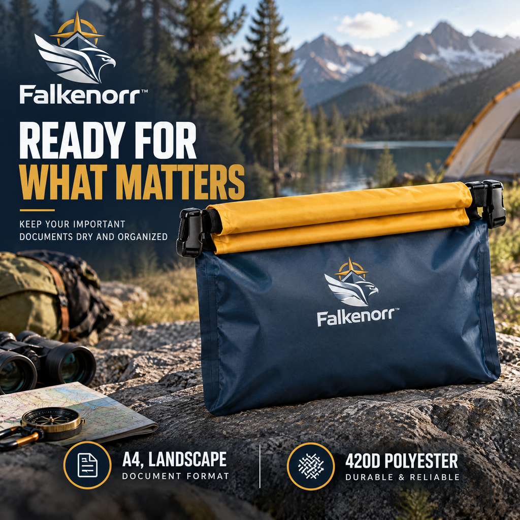 Falkenorr™ SafeSeal Waterproof Document Pouch – Protective Emergency File Bag for Important Papers, Travel & Home Preparedness
