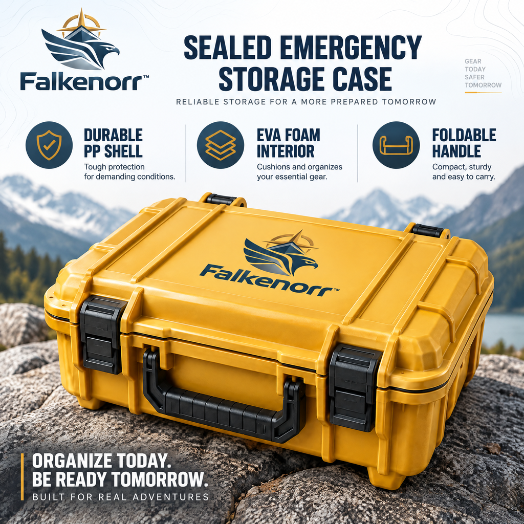Falkenorr™ StormVault Waterproof Emergency Box – Sealed Portable Storage Case for Emergency Gear, Documents & Outdoor Supplies