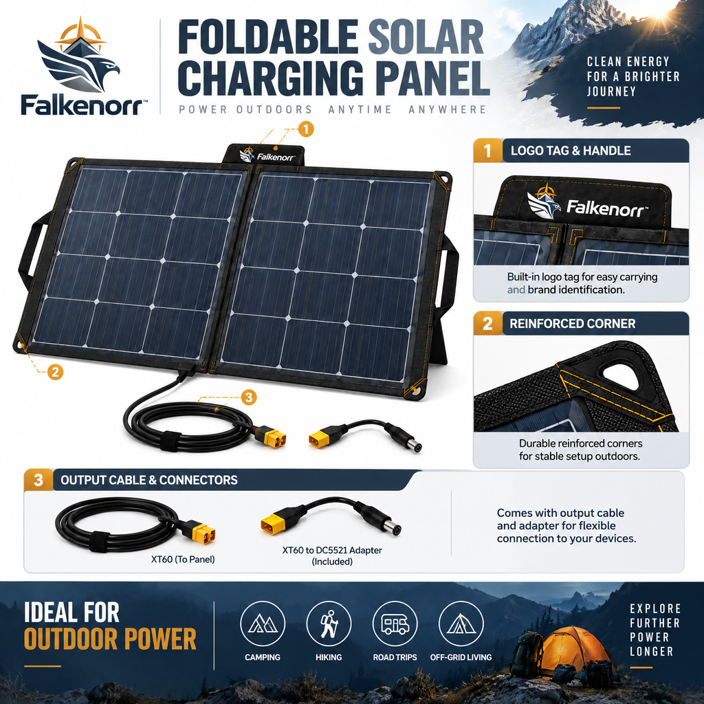 Falkenorr™ SunFold Portable Solar Charging Panel – Foldable Solar Power Panel for Camping, Travel, Emergency Backup & Outdoor Use
