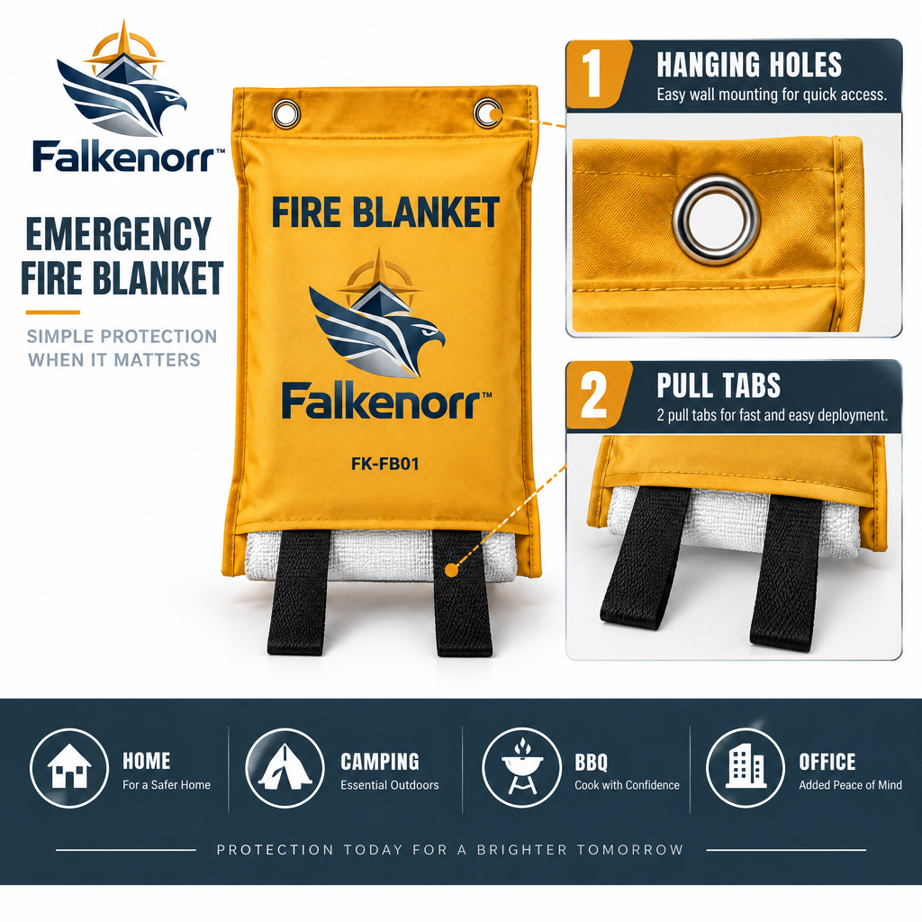 Falkenorr™ FlameShield Emergency Fire Blanket – Quick-Access Fire Suppression Blanket for Kitchen, Home, Garage & Emergency Preparedness