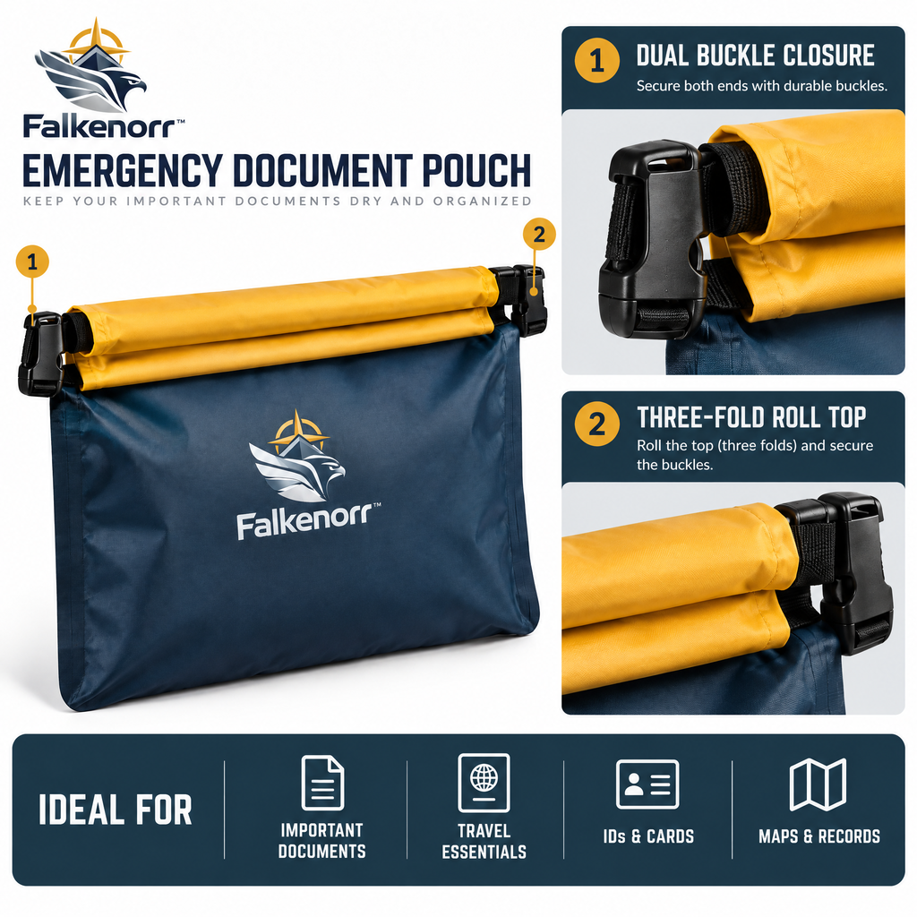 Falkenorr™ SafeSeal Waterproof Document Pouch – Protective Emergency File Bag for Important Papers, Travel & Home Preparedness