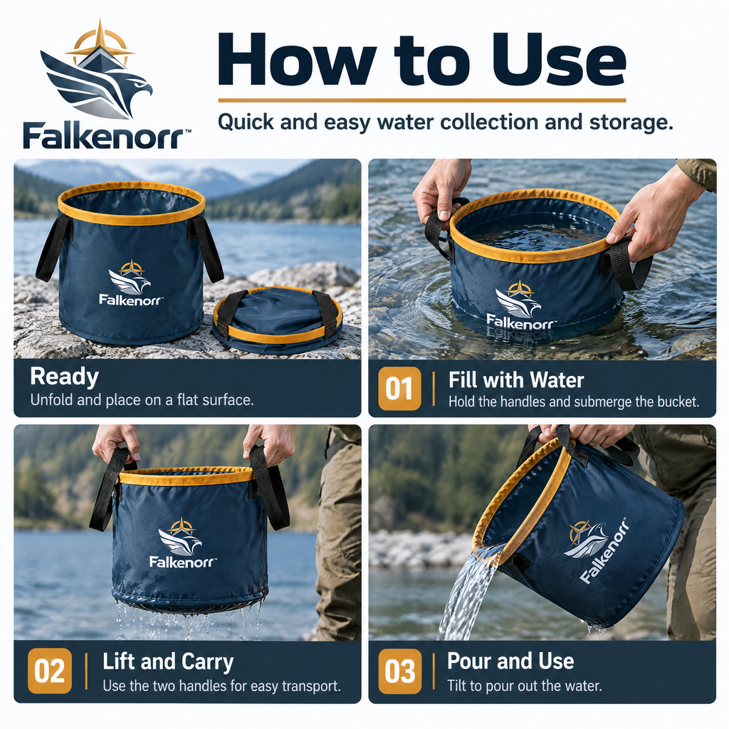 Falkenorr™ FoldFlow Collapsible Water Bucket – Portable Folding Water Container for Emergency Storage, Camping, Travel & Outdoor Use