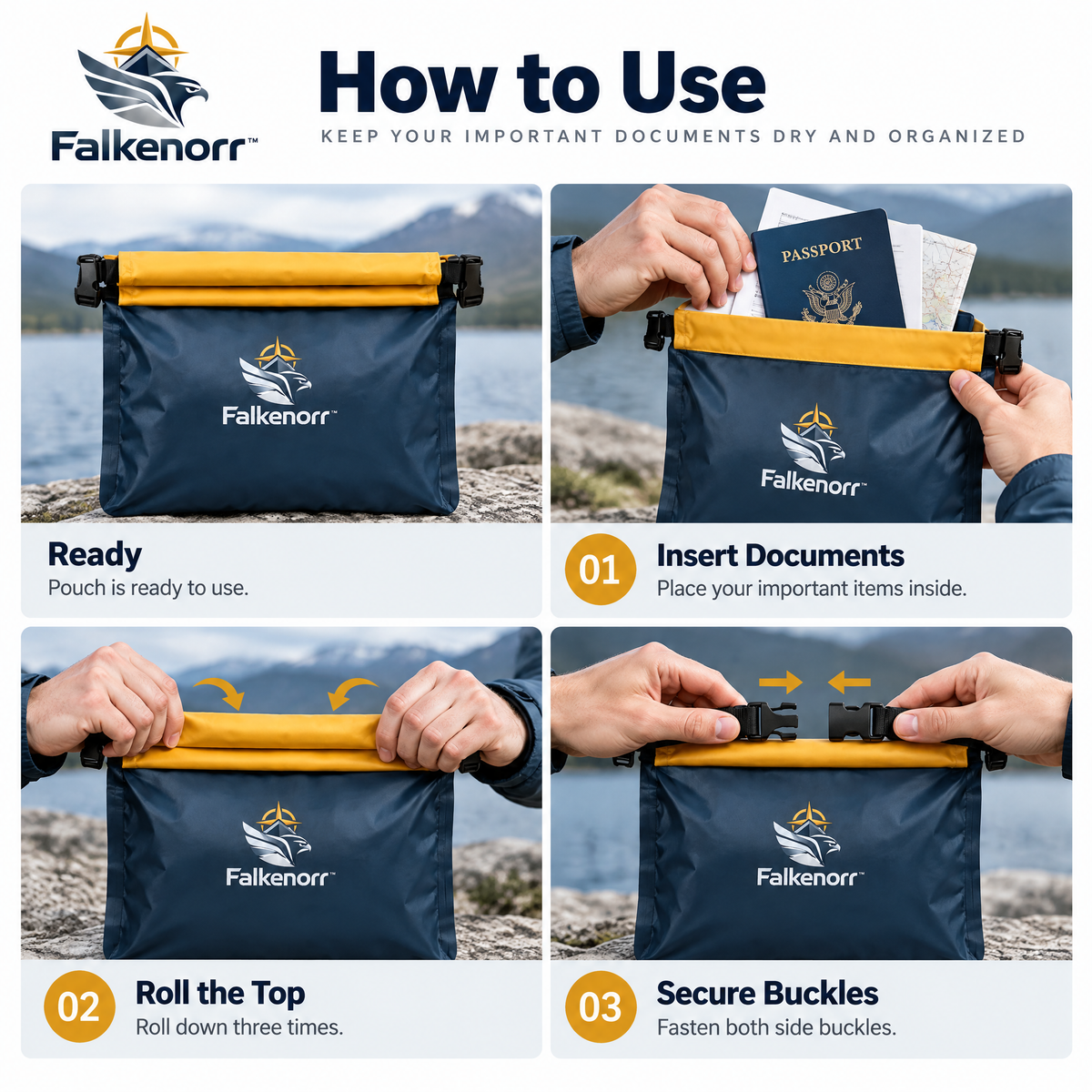 Falkenorr™ SafeSeal Waterproof Document Pouch – Protective Emergency File Bag for Important Papers, Travel & Home Preparedness