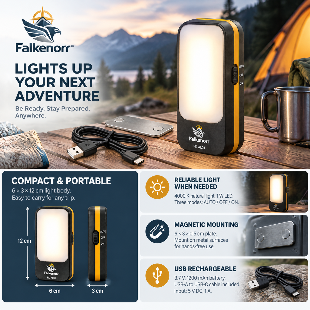 Falkenorr™ BlackoutSense Emergency Light – Automatic Power Failure Detection Lamp with Rechargeable Backup Battery