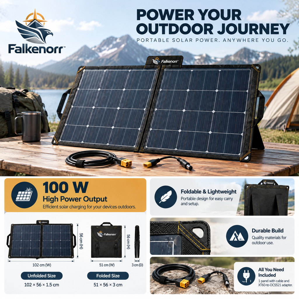 Falkenorr™ SunFold Portable Solar Charging Panel – Foldable Solar Power Panel for Camping, Travel, Emergency Backup & Outdoor Use