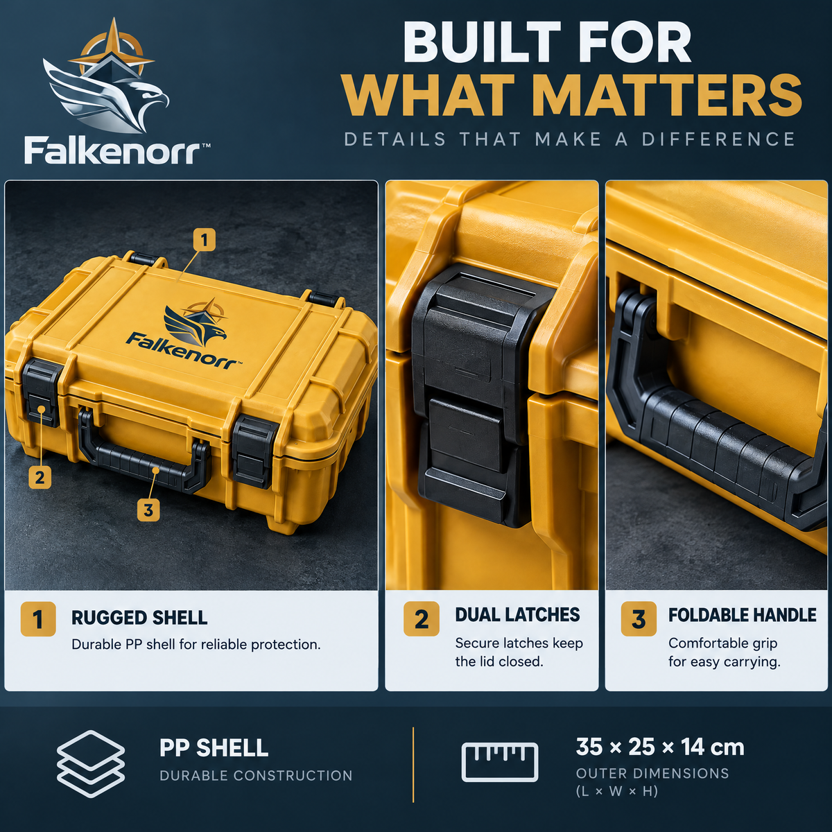 Falkenorr™ StormVault Waterproof Emergency Box – Sealed Portable Storage Case for Emergency Gear, Documents & Outdoor Supplies